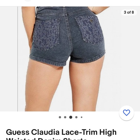 GUESS Womens Claudia Tinsel Blend Lace-Trim Denim Shorts Black 27 - Picture 2 of 9